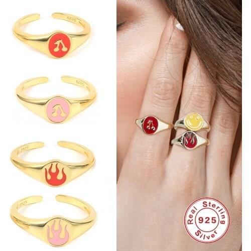 Aide 2021 Trend Flame and Cherry Silver Rings for Women Men S925 Silver Wedding Ring Fashion Jewelry Anillos Bague Femme 1PCS