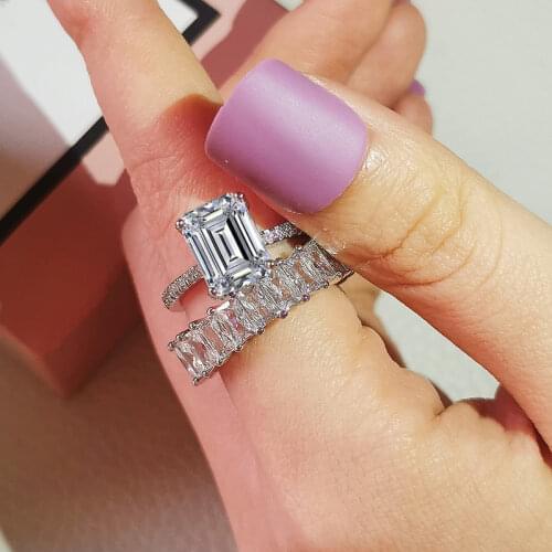 Hot Selling Luxury Princess 925 Sterling Silver Wedding Ring Set For Women Lady Anniversary Gift Jewelry Wholesale Moonso R6013