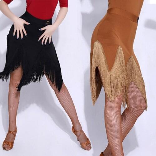 New Latin Dance Dress Skirts Women Tassel Skirt Caramel Color Fringe Dance Costume Rumba Wear Performance Black Short Skirt 1465