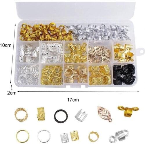 200Pcs/Set Multiple Shapes Dreadlock Beads Hair Beads Shaping Hairstyle Mini Hair Braid Cuffs Clips Spiral Extension Accessory