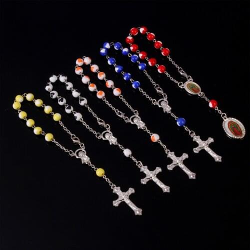 2018 new listing 8mm religious love beads rosary cross bracelet Catholic rosary children baptism bracelet handmade beaded bracel