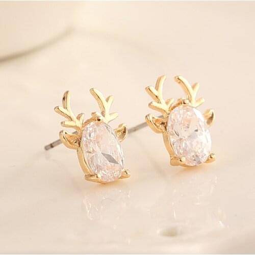 Anti allergy Christmas deer stud earrings small cute Christmas gift AAA zircon ear clips Jewelry irregular wholesale