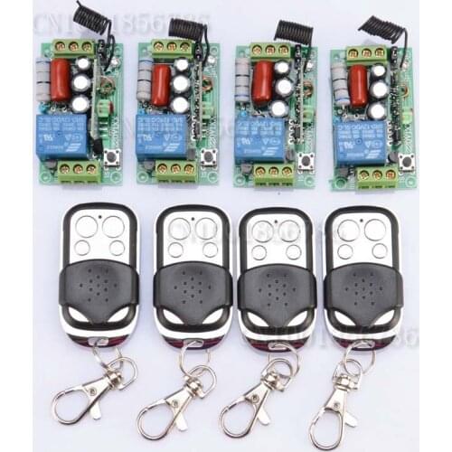 1000W AC220V 1CH 10A RF Wireless Push Remote Control Light Switch Learning Code System 4Receiver 4Transmitter Toggle Momentary