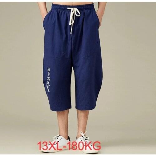 Summer men home wear sleep pants cotton linen chinese style pants vintage Straight plus size 13XL 9XL 10XL 12XL pants Stretch