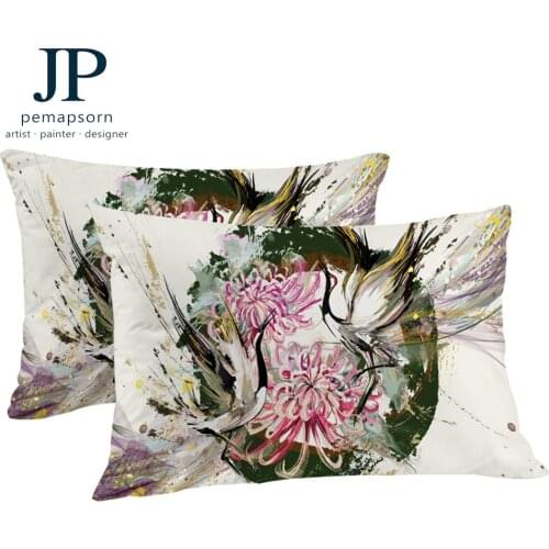Bird by Jp.pemapsorn Pillowcase Crane Chinese Style Pillow Case Watercolor Art Bedding Chrysanthemum Flower Pillow Cover 2pcs