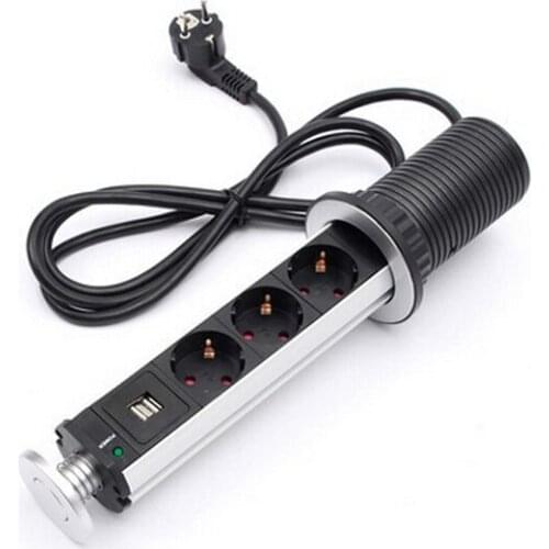 2017Hot Sell Aluminium Alloy Shell Tensile Type EU Desktop Socket with Indicator Socket Kitchen Socket pop-up stopcontact keuken