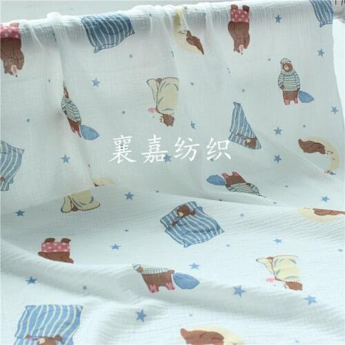 Cotton Crepe Cartoon Seersucker Fabric Infant Double Layer Gauze Blanket Fabric