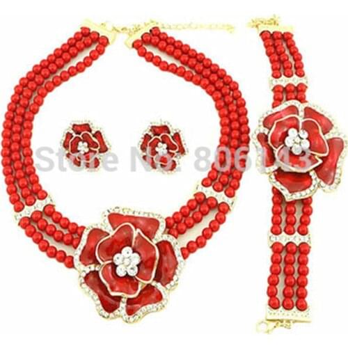 African beads jewelry sets for women necklace pendant wedding costume jewelry set indian jewelry Dubai gold jewelry set