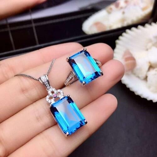 Real Natural Topaz jewelry set Natural Real Topaz 925 sterling silver 1pc pendant,1pc ring