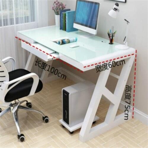 100*60*75cm Double Z style Computer Desk tempered glass writing desk Round corner Laptop desk with Keyboard tray