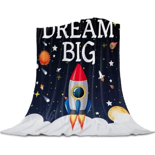 Space Universe Rocket Dream Big Coral Fleece Blankets Flannel Bedspreads Soft Warm Blankets for Bed Sofa Nap Wrap Blanket