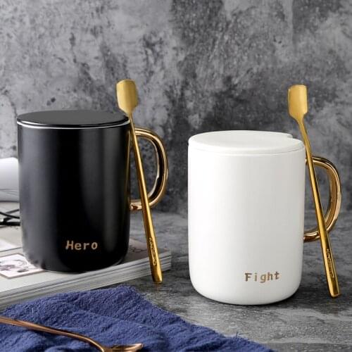 Ceramic Couple Mug Simple Nordic Coffee Mug with Lid Spoon Creative Valentine Gift Tazas De Ceramica Creativ Drinkwear DD60MG