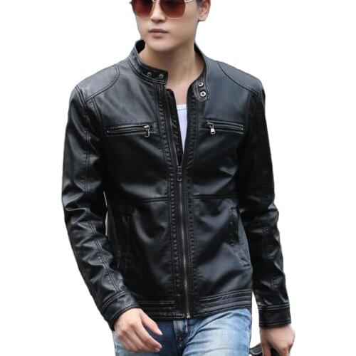 Sheepskin leather jacket men casual stand collar slim fit biker motorcycle leather jackets man fashion 5xl coats brand clothing