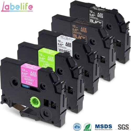 Labelife 5 pcs Multi-color Label Tape 12mm TZe-MQP35,TZe-MQG35,TZe-231,TZe-334,TZe-335 Compatible P-touch Printer Label Set