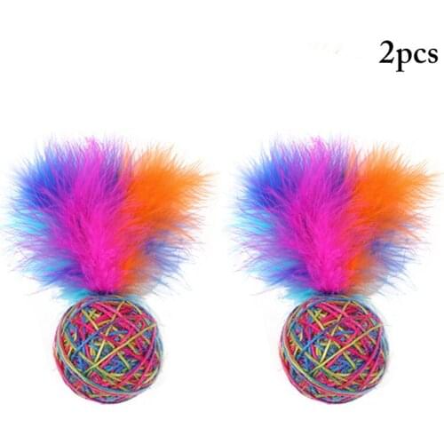 Legendog 2PCS Cat Ball Toy Interactive Lovely Cat Feather Toy Cat Rope Ball Pet Chew Toy For Pet Products