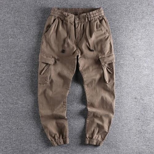 2021 Woven work clothes casual pants mens loose small foot three-dimensional pocket versatile youth Leggings trouser 315