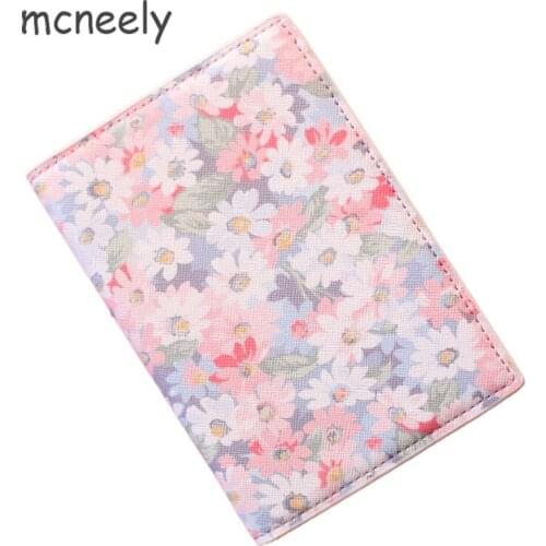 Mcneely Beautiful Flowers PU passport holder ID credit card ticket Women travel passport cover folder bag protective holder