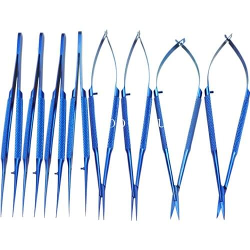 14cm Titanium alloy Ophthalmic Microsurgical Instruments Needle Holder Micro Scissors Tweezers Hand Surgery 8pcs/set Tool