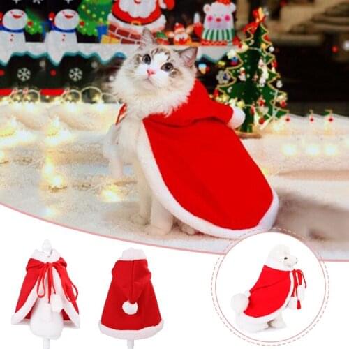Cute Winter Pet Dog Cat Clothes Santa Red Hat Head Funny Christmas Clothes Warm Puppy Cloak Xmas Party Costume Pet Supplies