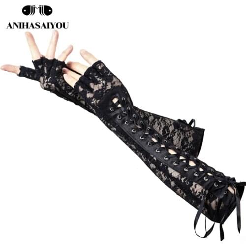 Fashion Sexy lace womens long gloves temptation Bandage Fingerless gloves etiquette prom Lace gloves -1138
