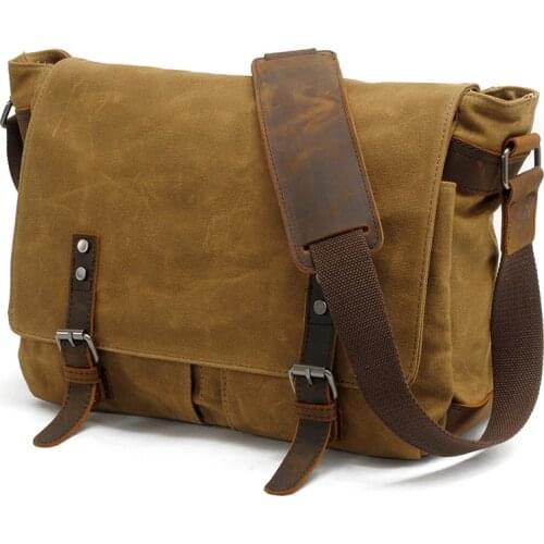 Ruil Men Retro Oil Wax Leather Canvas Outdoors Shoulder Bag Waterproof Vintage Cross Messenger Bags