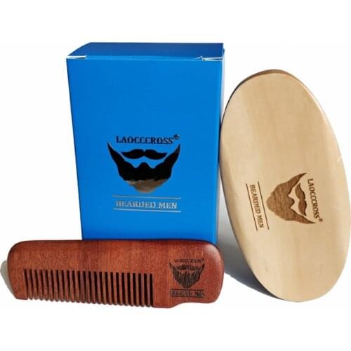 Mens Beard Brush&Fine Tooth Amodong Comb Kit Boar Bristles Mustache Facial Hair Brush For Mens Beard Care Engrave Logo