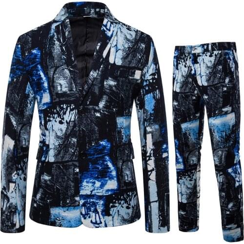 Men National Style Suits Trend Wedding Suits Men Fashion Two Buckle Design Men Two Piece Slim Fit Suit Plus Size