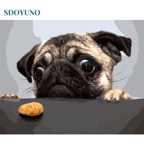 SDOYUNO 60X75cm Oil Painting By Numbers Dog Room Decoration Frameless Digital Canvas Painting DIY pictures by numbers