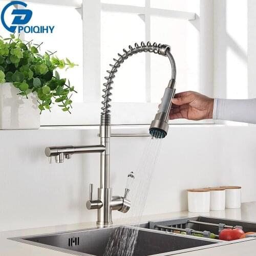 POIQIHY Nickel Brushed Kitchen Faucets Crane For Kitchen Water Filter Tap 3 Ways Vessel Sink Mixer Kitchen Purification Tap