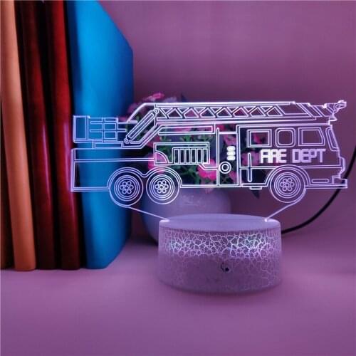 3D Illusion Night Light LED Fire Engine Nightlight Touch Sensor Table Lamp with Remote Color Changing Room Decor Kids Boys Gift