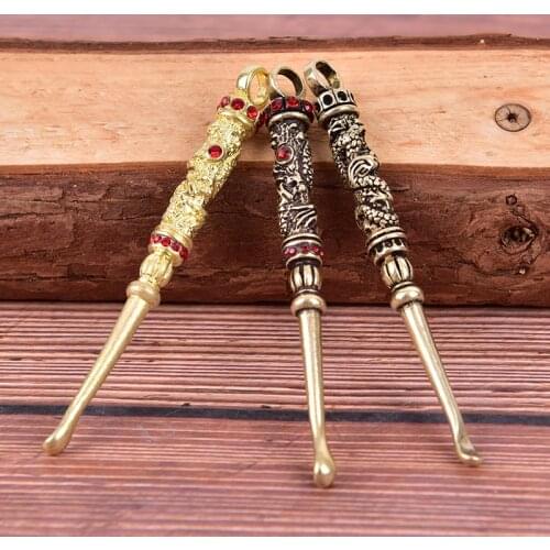 1pc Retro Brass Dragon Portable Ear Cleaning Tool Ear Pick Ear Wax Remover Curette Cleaner Keychain Pendants Ear Spoons