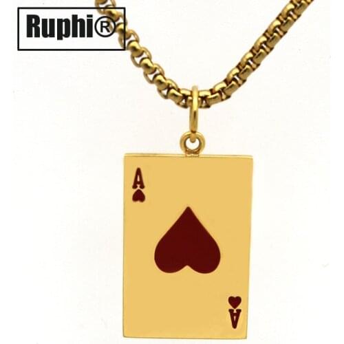 Pocker jewelry New fashion hip hop stainless steel two-sided Spade ACE Heart ACE playing cards necklace Pendant