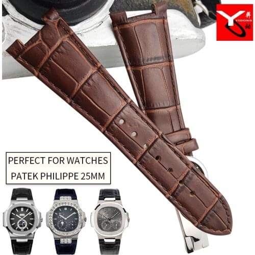 25mm Italian Cowhide Watch Strap Black Brown Blue Folding Buckle Leather Watchband Suitable for PATEK PHILIPPK Series Watch