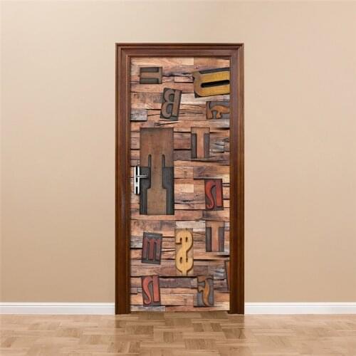 Retro Vintage European Style Creative Letter Art Mural Door Sticker Living Room Bedroom Door Decoration PVC Mural 3D Wallpaper