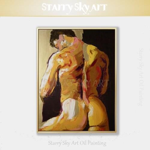 Hand-painted High Quality Impressionist Naked Man Nude Portrait Oil Painting on Canvas Pop Fine Art Nude Man Figure Oil Painting