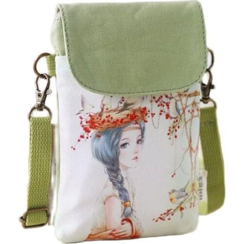 Canvas Cartoon Printing Womens Mini Handbag Ladies Shoulder Crossbody Phone Bag Femal Pouch Bolso Mujer Bolsa Feminia for Girls