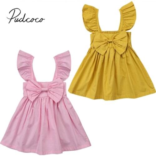 2018 Brand New Newborn Toddler Infant Kid Baby Girl Princess Bowknot Tutu Dress Clothes Outfit Ruffled Sleeveless Sundress 3M-3T