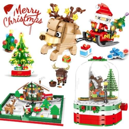 SEMBO Santa Sleigh Reindeer Gift Christmas Cabin Assembled Building Blocks Compatible Bricks Toys For Boys and girls Girl