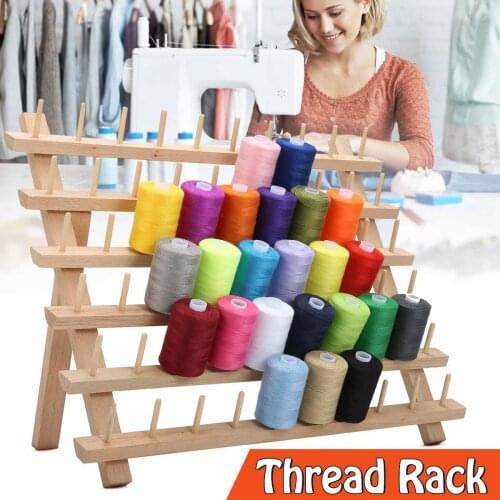 60 Spools Sewing Thread Rack Embroidery Storage Wooden Holder Cones Stand Shelf Organizer Spools Roll Needlework Tools Accessory