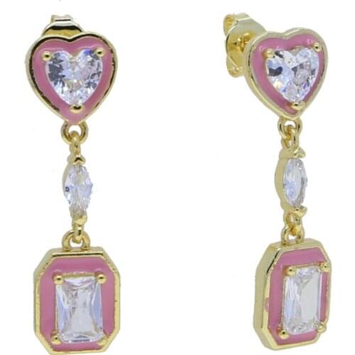 Vintage Geometric Gold Color Heart Earrings Black White Pink Enamel for Women Punk Dangle Chain Drop Earrings 2021 Trend Jewelry