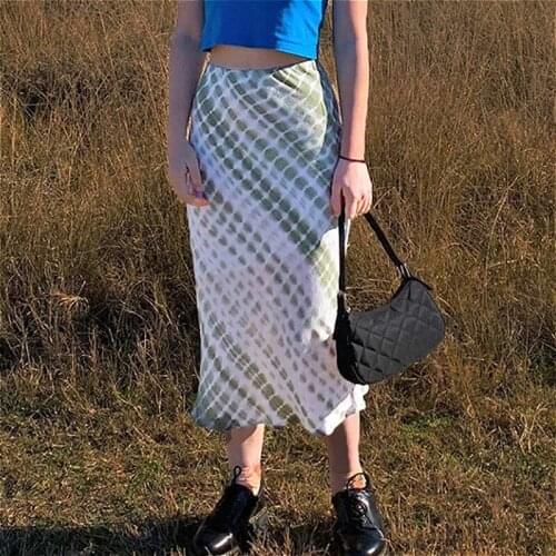 2021 New Y2K Tie Dye Print Maxi Skirt Womens High Waist Bodycon Straight Skirts Summer Autumn Casual Long Skirt Female Harajuku