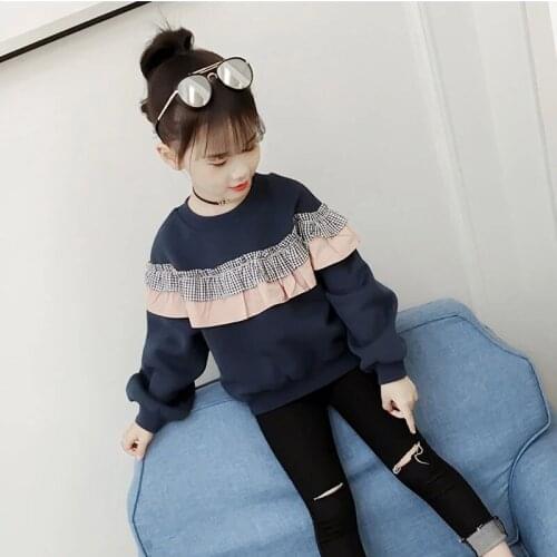 4-13 Years Teenager Girl Spring Autumn Clothes Teens Patchwork Sweatshirts Childrens Ruffles Clothing Long Sleeve Princess Tops
