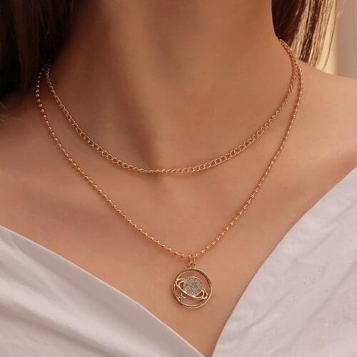 New Arrival Metal Geometric Necklaces Womens Vintage Alloy Double Set Auger Starry Sky Pendant Necklaces Jewelry for Girls