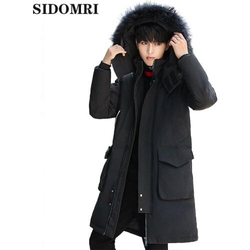 Winter mens down jacket 90% white duck down coat fashion trend thicken warm fur collar mid-long jacket casual running men style