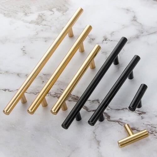 Gold Knobs and Handles Black Gold Solid Brass Cabinet Handle Hardware Drawer Handle Kitchen Cabinets T Lever Handle Dresser Knob