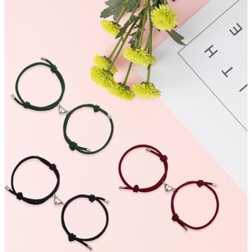 2pcs Magnetic Bracelet Stainless Steel Heart Pendant Charm Couple Bracelets for Lover Friend Men Women Braid Rope Bracelets