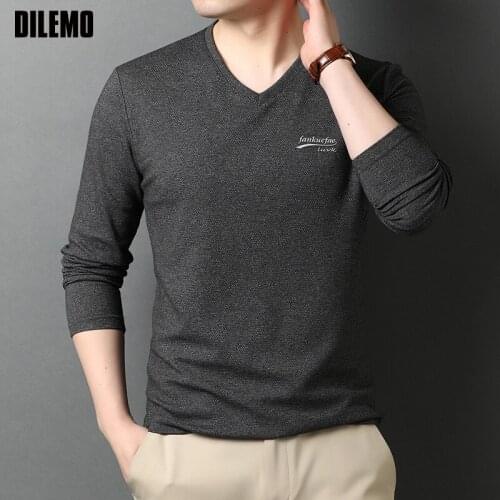 2021 Top Quality New Fashion Brand 95% Cotton 5% Spandex Plain V Neck Long Sleeve t Shirt Men Cotton Casual Men Clothes