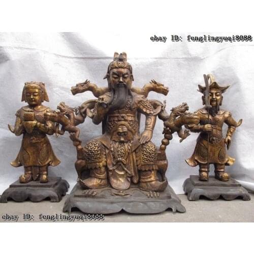23 China Folk Old Bronze Copper Guan Ping Zhou Cang Guan Gong warrior Statue Set 160815 Discount 55