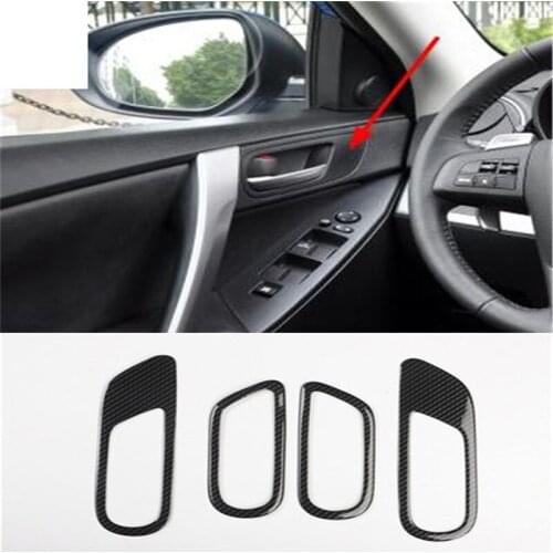 4pcs/lot Car stichers ABS Carbon fiber grain Interior door shake handshandle decoration cover for 2010-2013 Mazda 3