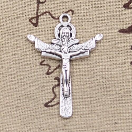 8pcs Charms Cross Jesus 42x30mm Antique Silver Color Pendants DIY Necklace Crafts Making Findings Handmade Tibetan Jewelry
